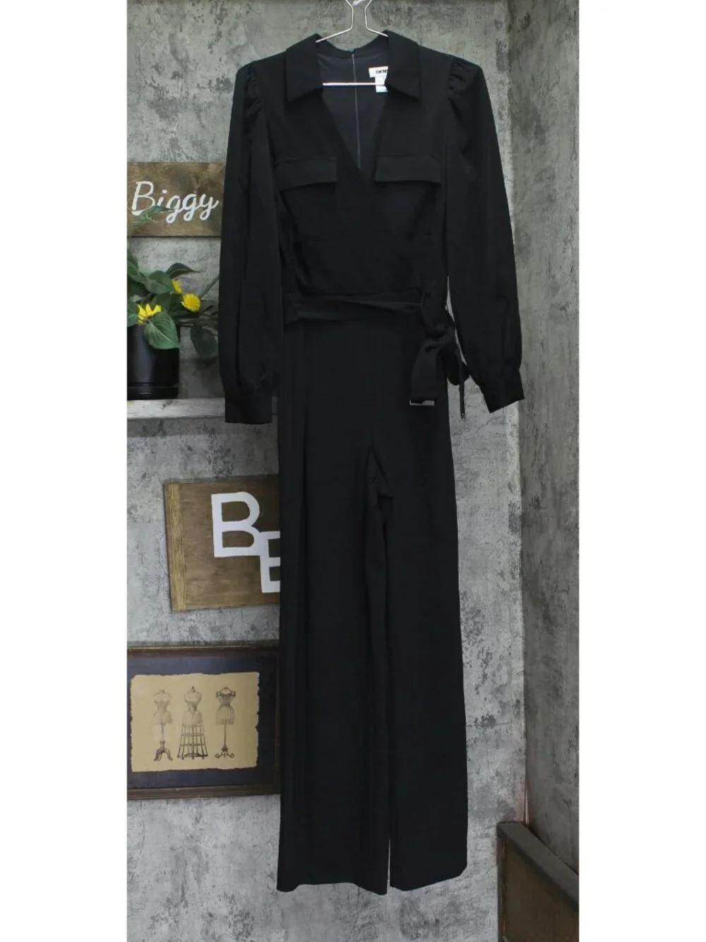 DKNY Belted Collared Tie Waist Jumpsuit DD3K284A Black 6